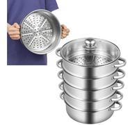 Cuiseur vapeur à 4 étages en acier inoxydable, 26 cm, Grande casserole empilable avec couvercle et poignées - Cuiseur vapeur de cuisine pour cuire à la vapeur du maïs, des boulettes,du poisson