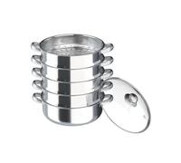 Cuiseur vapeur à 5 couches, 30 cm, multifonction, en acier inoxydable, avec couvercle en verre et insert vapeur, pour tous les types de plaques de cuisson telles que l'induction, la céramique