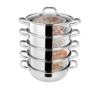 Cuiseur vapeur, à 5 étages, en acier inoxydable 304, diamètre : 28 cm, compatible avec l'induction, passe au lave-vaisselle, couvercle transparent, pour cuisinière familiale, cuisine saine