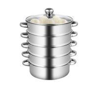 Cuiseur vapeur, à 5 étages, en acier inoxydable, 32 x 40 cm, empilable, avec 1 poêle, 4 amortisseurs et couvercle en verre, pour légumes, poisson, riz, induction, gaz