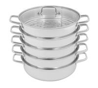 Cuiseur vapeur, à 5 étages, en acier inoxydable, diamètre : 32 cm, avec couvercle en verre, pour plaques à induction, cuisinière à gaz, argenté