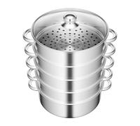 Cuiseur vapeur à 5 étages en acier inoxydable - Grand panier vapeur multifonction avec couvercle en verre - Passe au lave-vaisselle - Marmite pour la maison - Argenté - 28 cm
