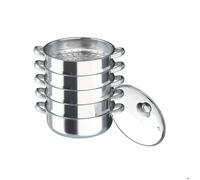 Cuiseur vapeur à 5 niveaux 30 cm, quatre cuiseurs vapeur et une soucoupe, cuiseur vapeur en acier inoxydable avec couvercle en