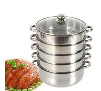 Cuiseur vapeur à 5 niveaux de 28 cm, marmite en acier inoxydable avec couvercle en verre, ensemble de marmites de cuisson à la vapeur adaptées à tous les types de cuisinières, lavable au lave-vaissell