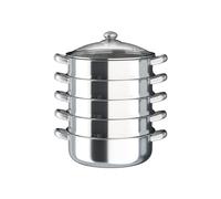 Cuiseur vapeur à 5 niveaux en acier inoxydable - 30 cm - Multicouche - Avec couvercle en verre - Batterie de cuisine adaptée à l'induction - Pour légumes, boulettes, fruits de mer, robuste et passe au