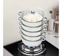 Cuiseur vapeur à 5 niveaux en acier inoxydable, compatible avec les casseroles et poêles avec couvercle en verre ventilé pour cuisinière à gaz, four, four halogène électrique, plaque à induction (5