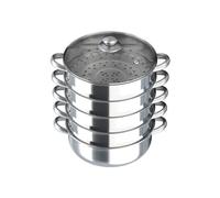 Cuiseur vapeur à 5 niveaux en acier inoxydable de grande capacité avec poignées, pour cuisinières à induction, fours électriques et cuisinières à gaz (argent, 30 cm)