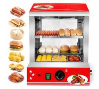 Cuiseur Vapeur à Hot-Dogs, 27L, Machine à Vapeur Hot-Dogs à 2 Niveaux, | Fenêtre de niveau d'eau visible, grilles amovibles, Vitrine chauffante professionnelle