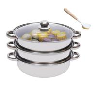 Cuiseur Vapeur à Induction à 3 éTages En Inox -Avec Couvercle En Verre, PoignéEs En Silicone - éLectrique - Finition Poli-Miroir, 28 Cm, Pour CuisinièRes à Induction Et CuisinièRes Gaz