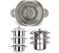 Cuiseur vapeur Acier inoxydable Ø 24 cm 1 faitout de 4 L + 2 paniers vapeur de 3 L et un couvercle Compatible tous feux dont