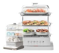 Cuiseur Vapeur Alimentaire avec Chauffage Surround 360°, 3 Niveaux Détachable, 800W, Réservation 12H, Anti-brûlure à Sec pour Légumes, Viandes, Poissons