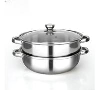 Cuiseur vapeur avec couvercle en verre, 28 cm, double couche, pour induction, gaz, halogène, convient aux aliments pour une cuisson à la vapeur et une cuisson efficaces (A)
