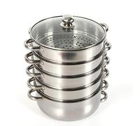 Cuiseur vapeur bio 5 couches en acier inoxydable avec couvercle en verre - 5 étages - 5 étages - Batterie de cuisine en acier inoxydable - 28 cm