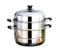Cuiseur vapeur/casserole à soupe en acier inoxydable 3 couches grande capacité ménager commercial avec cuiseur vapeur 28 cm/30 cm/32 cm/34 cm/36 cm Épais Convient pour cuisinière à gaz/cuisinière à