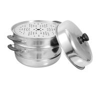 Cuiseur Vapeur Couvercle en Acier Inoxydable à 3 Niveaux Épais | Verre et Plastique, Résistance Haute Température, Chauffe Aliments, Argenté, pour Légumes et Petits Pains