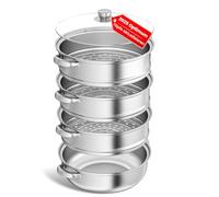 Cuiseur vapeur de 28 cm en acier inoxydable avec insert vapeur, batterie de cuisine 3/4/5 étages avec couvercle pour cuire légumes, fruits de mer, soupes, ragoûts et pâtes (quatre)