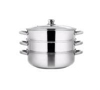 Cuiseur vapeur de 28 cm en acier inoxydable avec insert vapeur, batterie de cuisine 3/4 étages avec couvercle pour cuire légumes, soupes, fruits de mer, ragoûts et pâtes (trois)