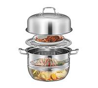 Cuiseur vapeur de 28 cm pour la cuisson, marmite à vapeur en acier inoxydable avec poignées des deux côtés, casserole à vapeur épaisse multicouche avec couvercle en verre trempé (2 Tier)