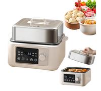 Cuiseur vapeur électrique 12 L 1350 W, en acier inoxydable, avec écran tactile, minuterie 24 h, 8 programmes prédéfinis, idéal pour la cuisson sans fumée au barbecue et à la fondue. Parfait pour la