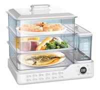 Cuiseur vapeur électrique, 24 L à 3 niveaux avec réservoir d'eau de 1,5 L, réservation de 24 h, vapeur rapide, prévention des brûlures à sec, cuisinière de 800 W pour légumes et céréales
