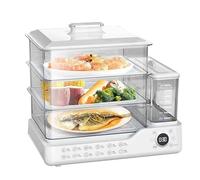 Cuiseur vapeur électrique 24 L, cuiseur vapeur électrique à 3 niveaux for la cuisson, cuiseur vapeur commercial en acier inoxydable avec réservoir d'eau amovible, machine de petit déjeuner