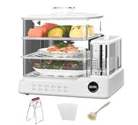 Cuiseur vapeur électrique 3 niveaux, capacité 24L multifonction pour œufs, poisson, viande, avec écran tactile, réservation 24h, réservoir d'eau indépendant, arrêt automatique(White)