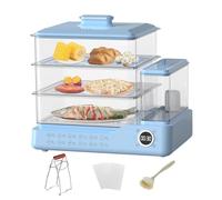 Cuiseur vapeur électrique 3 niveaux, capacité 24L multifonction pour œufs, poisson, viande, avec écran tactile, réservation 24h, réservoir d'eau indépendant, arrêt automatique(Blue)
