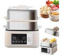 Cuiseur vapeur électrique 8/12/16L 1350W avec écran tactile, minuterie 24h, 8 fonctions de menu, isolation double mode, cuiseur vapeur multifonction intelligent en acier inoxydable pour la maison 12L