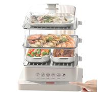 Cuiseur vapeur électrique 800 W, 3 niveaux, capacité 40 L, avec écran tactile. Comprend 6 modes de cuisson intelligents, une minuterie 12 heures et une protection anti-surchauffe pour une préparatio