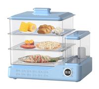 Cuiseur vapeur électrique à 3 niveaux de 24 L avec réservoir d'eau de 1,5 L, minuterie 24 h, vapeur rapide, protection contre les brûlures à sec, 800 W pour légumes et céréales