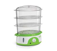 Cuiseur vapeur électrique Ariete 911 Healty Steam avec minuterie 60 ', 3 paniers, indicateur de niveau d'eau, récipient à riz, gain de place, 800 W, 9 litres, blanc/vert