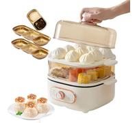 Cuiseur vapeur électrique, cuiseur électrique automatique 1200 W avec cuiseur vapeur double couche, cuiseur vapeur visuel en acier inoxydable avec interrupteur rotatif et poignée isolée