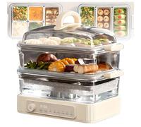 Cuiseur Vapeur électrique Home Essentials | Réservoir d'eau en Verre de 2 L et Plateau en Acier Inoxydable 304 | Maintien au Chaud 12 h et minuterie d