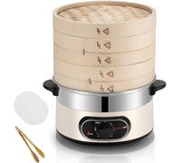 Cuiseur Vapeur Électrique, Poêle Multi-Vapeur avec Cuiseur Vapeur en Bambou À 2 Niveaux avec Minuterie De 60 Minutes, Arrêt Automatique for Cuisson Légumes, [Classe Énergétique A]