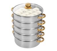 Cuiseur vapeur en acier inoxydable - 26/28/30 cm - 5 étages - Avec couvercle en verre - Doré/argenté - Convient pour plaques de cuisson à gaz, plaques à induction et casseroles électriques en argile -