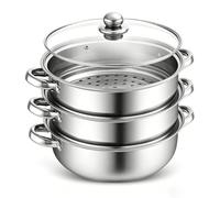 Cuiseur vapeur en acier inoxydable 28 cm - 3/4 étages avec couvercle en verre, cuiseur vapeur multicouche pour légumes, poissons, fruits de mer, soupes et pâtes, convient à l'induction (3)
