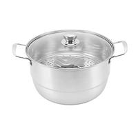 Cuiseur Vapeur en Acier Inoxydable, 28cm Marmite Multicouche, Grande Capacité Casserole avec Couvercle en Verre pour la Cuisson de Soupe, des Ragoûts de Fruits de Mer(Doubles couches)