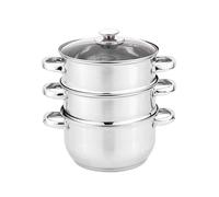 Cuiseur vapeur en acier inoxydable - 3 étages - 20 cm - Avec couvercle en verre - Convient pour l'induction - Pour Momos Dim Sum Légumes Idli - Faitout Steamer empilable avec autocollant Kajal