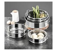 Cuiseur vapeur en acier inoxydable 304, grille de cuisson à la vapeur, plateau avec panier de vidange à double oreille pour les repas quotidiens, soupes, desserts(28 cm with Handle)