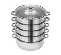 Cuiseur vapeur en acier inoxydable 5 couches avec couvercle en verre, 26 cm, cuiseur vapeur à 4 niveaux et kit de marmite à vapeur, multi-usages, amovible, pour cuisine, hôtel