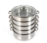Cuiseur vapeur en acier inoxydable 5 couches, casserole de cuisson de 30 cm avec couvercle en verre, kit de cuisine à vapeur à fond plat, poignées anti-chaleur