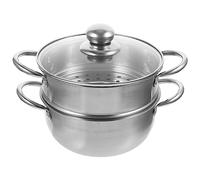 Cuiseur vapeur en acier inoxydable à 2 étages - Double couche - Support de cuisson vapeur en métal pour cuisinière et induction - Pour tamale et boulettes de légumes et fruits de mer - 18 cm