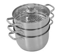 Cuiseur vapeur en acier inoxydable à 3 étages - 24 cm - Avec couvercle - Pour cuisinière à gaz, à induction - Argenté