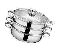 Cuiseur vapeur en acier inoxydable à 3 niveaux avec couvercle en verre pour ragoûts de légumes, gadget de cuisine professionnel en acier inoxydable
