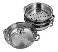 Cuiseur Vapeur en Acier Inoxydable à 4 Couches pour Soupes | Couvercle en Verre Trempé, Structure Empilable, Surface Polie Miroir, pour Repas Familiaux Cuisine Maison