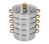 Cuiseur vapeur en acier inoxydable à 5 étages - 26/28/30 cm - Avec couvercle en verre doré et argenté - Convient pour plaques de cuisson à gaz, plaques à induction et casseroles électriques en argile