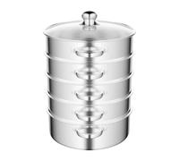 Cuiseur vapeur en acier inoxydable à 5 étages de 28 cm avec couvercle, compatible avec les fours à gaz, plaques de cuisson, plaques à induction et cuisinières électriques, casserole polyvalente pour