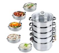 cuiseur vapeur en acier inoxydable à 5 niveaux, couvercle en verre, diamètre 30cm