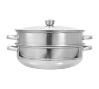 Cuiseur Vapeur en Acier Inoxydable à Deux Niveaux Couvercle | Verre et Acier Inoxydable, Poignées Latérales, Empilable, Trous Multiples, Cuisine Maison et Hot Pot