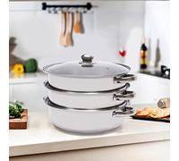 Cuiseur vapeur en acier inoxydable avec 3 couches et poignée, vapeur multifonction pour cuire de la viande et des légumes dans une casserole